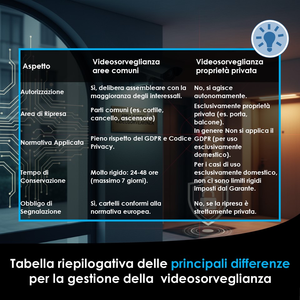 tabella riepilogativa delle principali differenze per la videosorveglianza