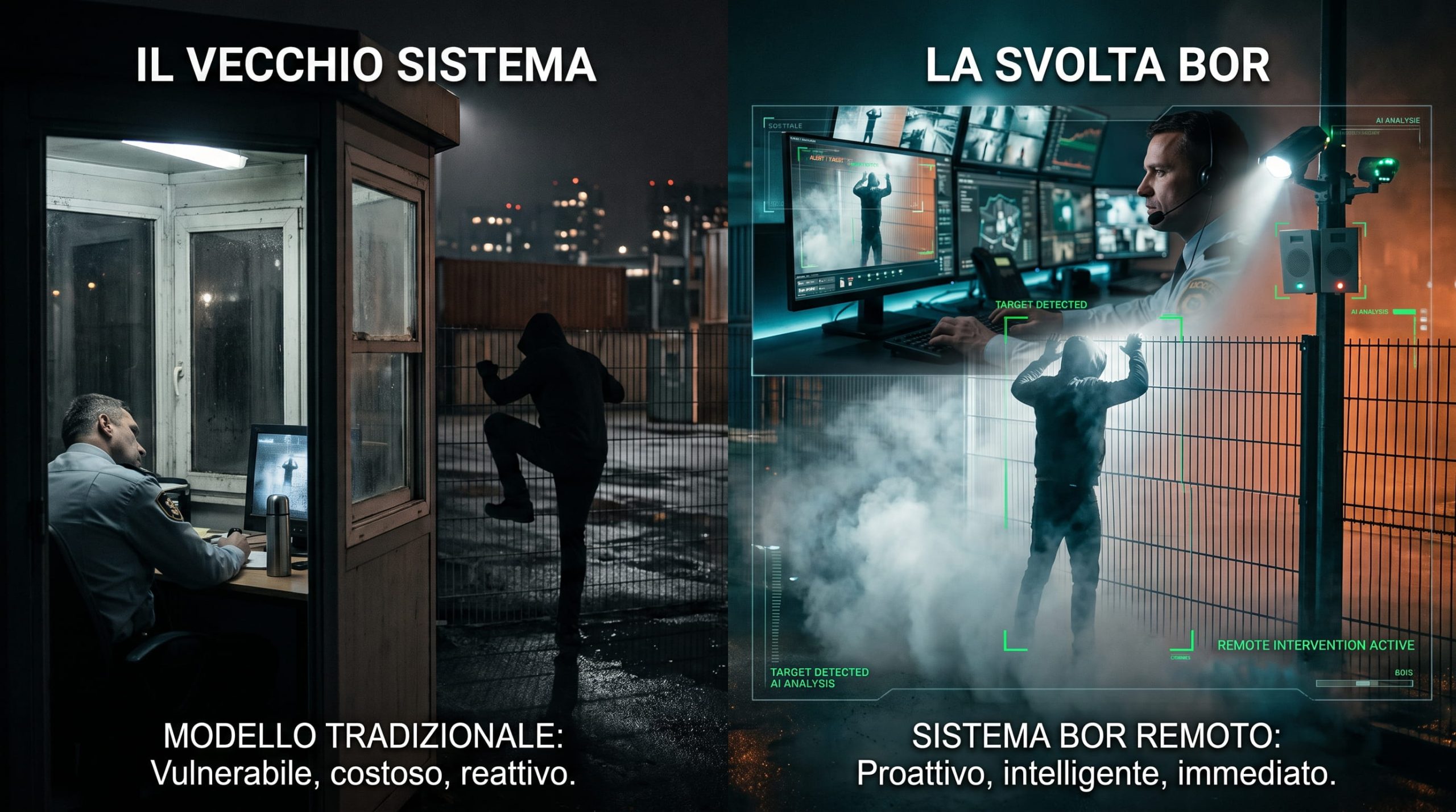 Confronto tra vigilanza fissa tradizionale e sistema di guardiania remota BOR per aziende